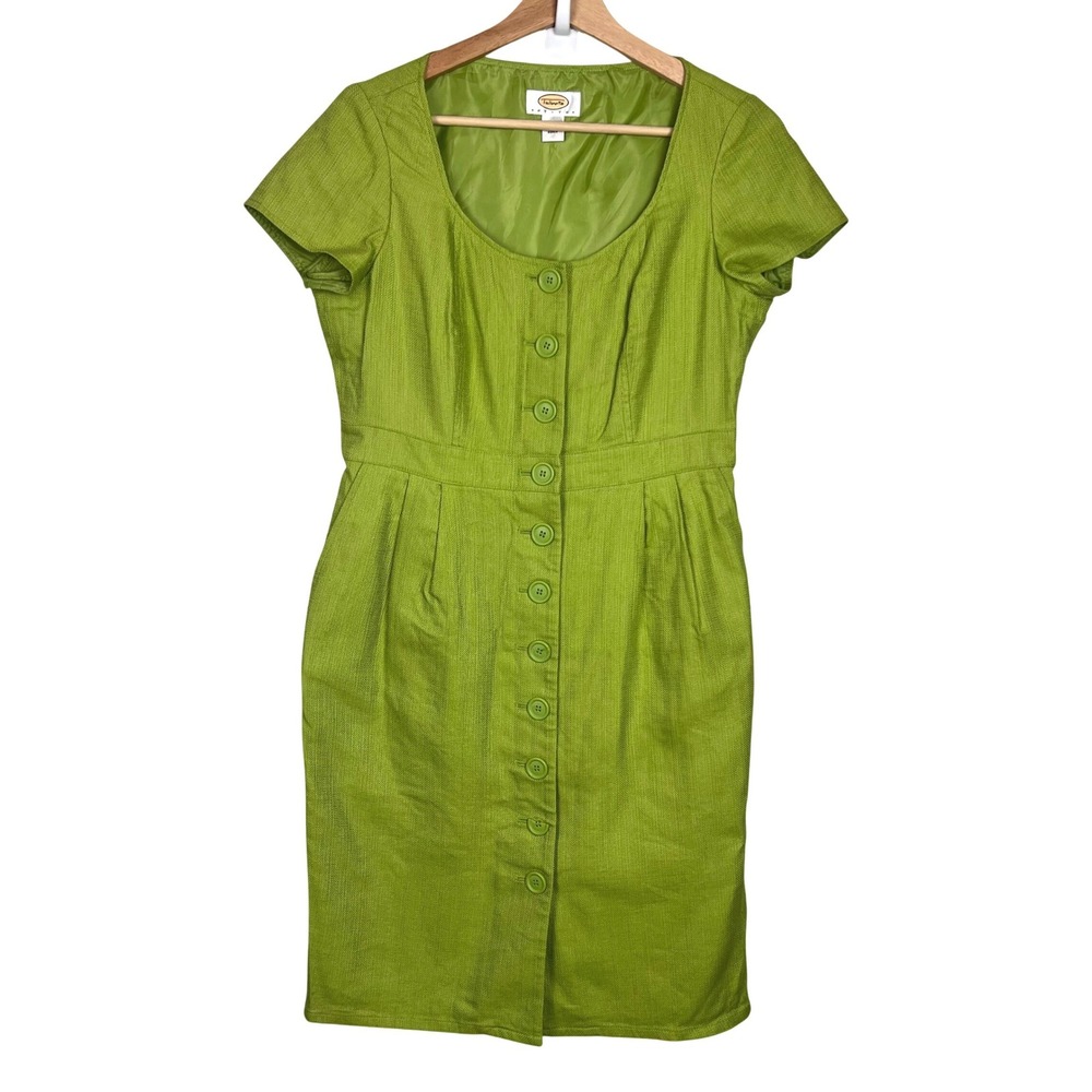 Talbots Petites Vintage Dress Lime Green Silk Blend Button Front 90s Size 8P